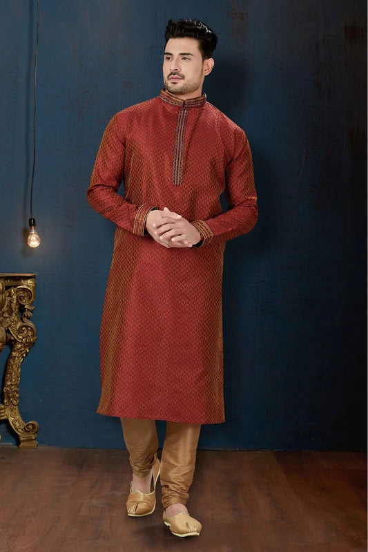 Maroon Colour Kurta Pajama In Jacquard Fabric KP1040076