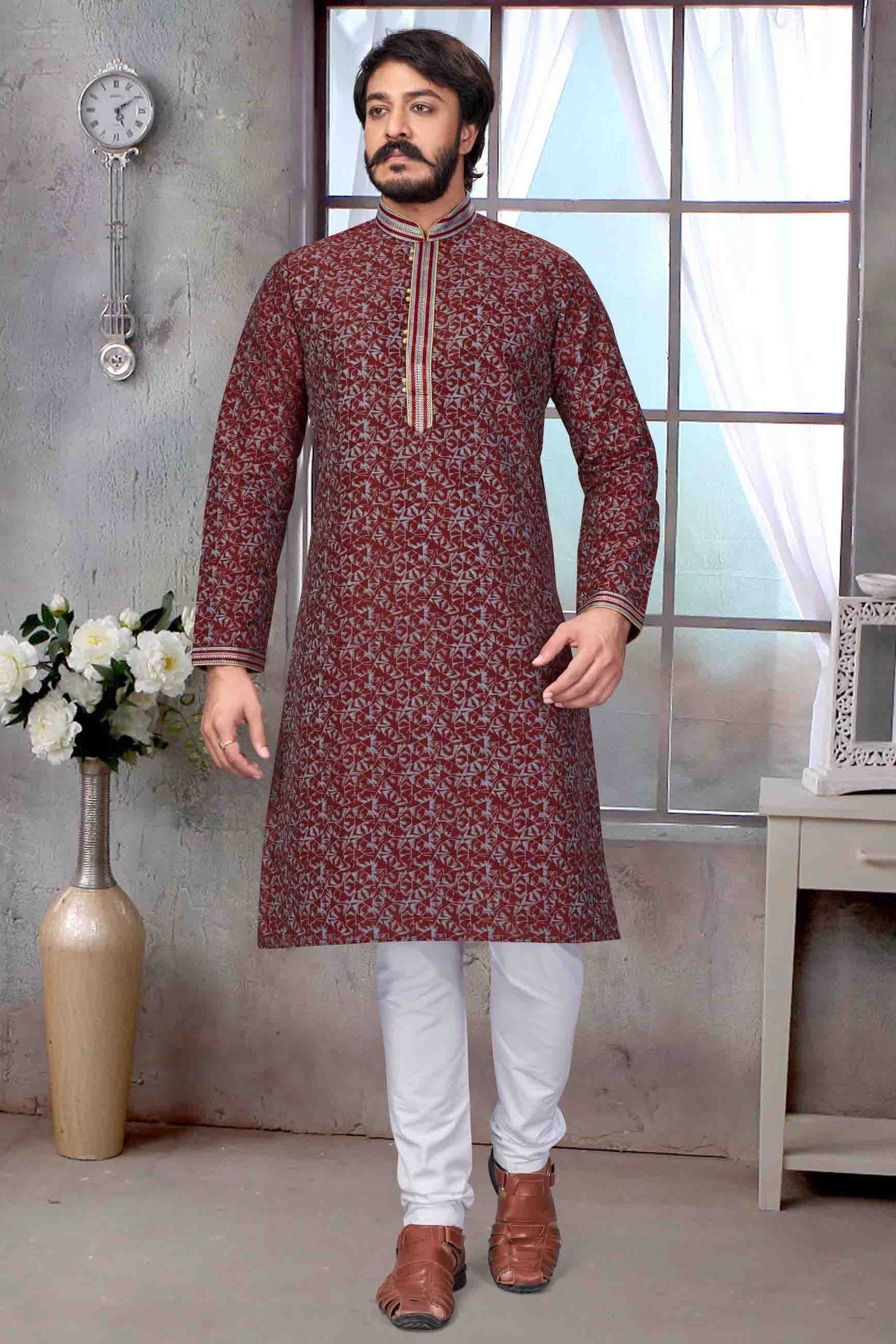 Maroon Colour Kurta Pajama In Jacquard Silk KP1210067