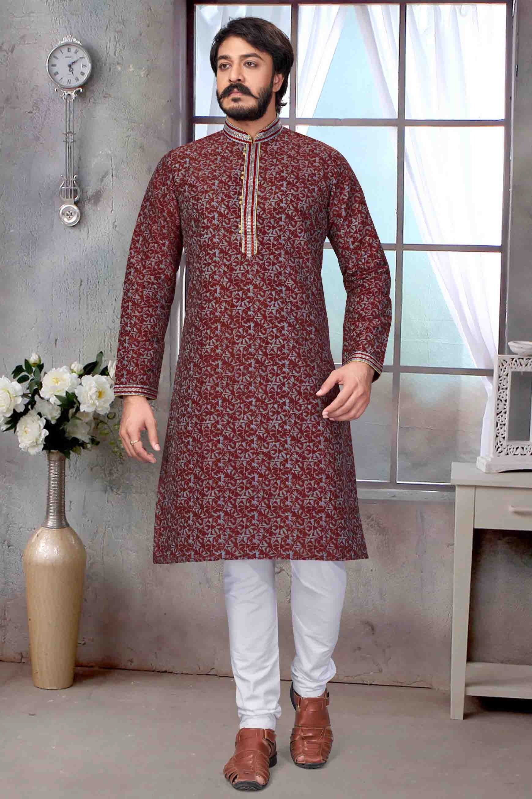 Maroon Colour Kurta Pajama In Jacquard Silk KP1210067