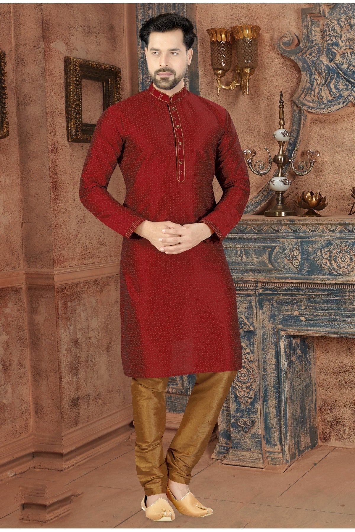 Maroon Colour Kurta Pajama In Silk Fabric KP1040088
