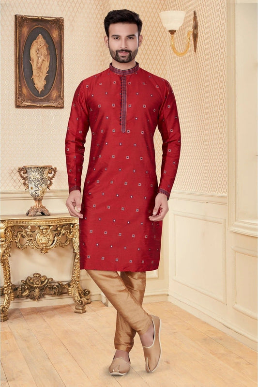 Maroon Colour Kurta Pajama In Silk Fabric KP1040109