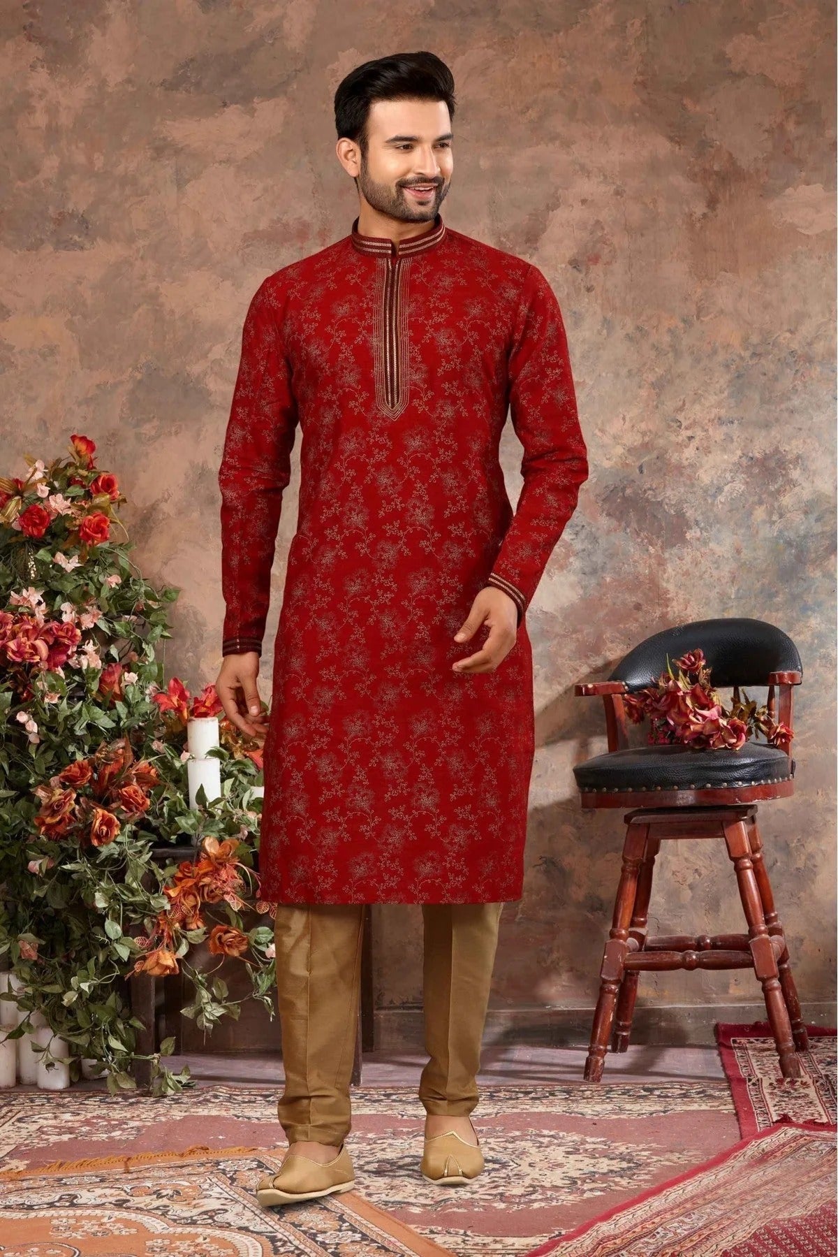Maroon Colour Kurta Pajama In Silk Fabric KP1040135