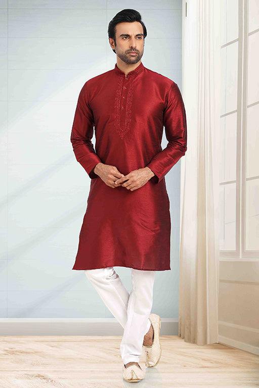 Maroon Colour Kurta Pajama In Silk KP1210256