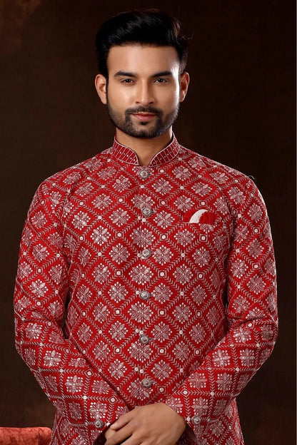 Maroon Colour Lucknowi Sherwani SH1040371 A