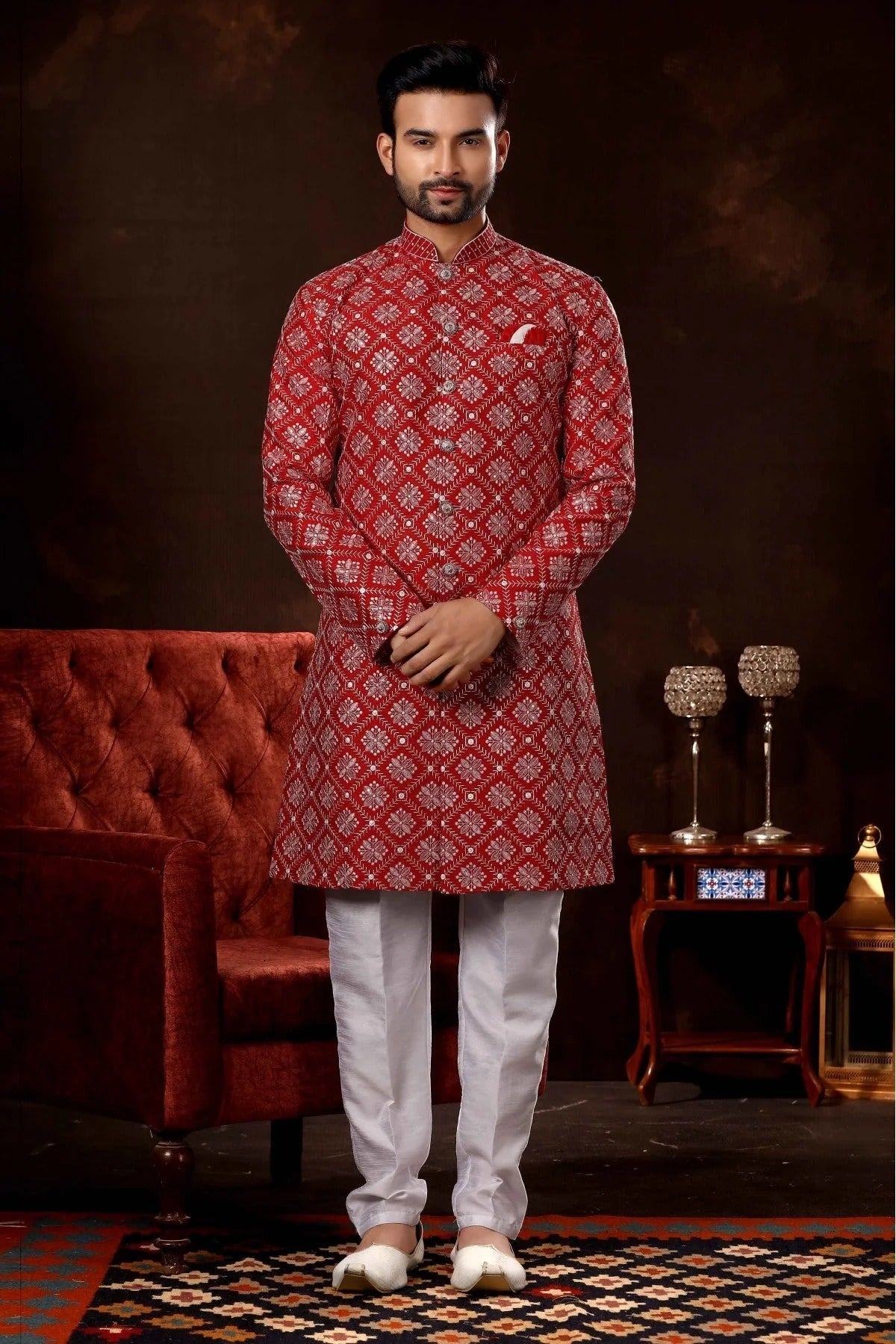 Maroon Colour Lucknowi Sherwani SH1040371