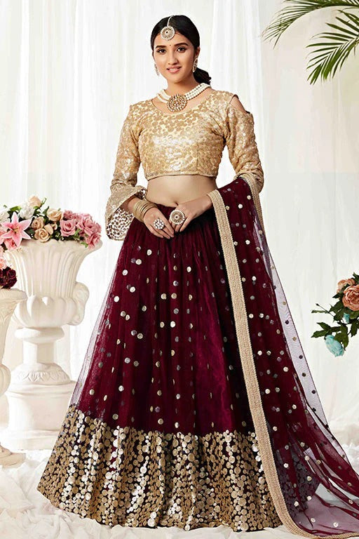Maroon Colour Net Designer Lehenga Choli LC1240005