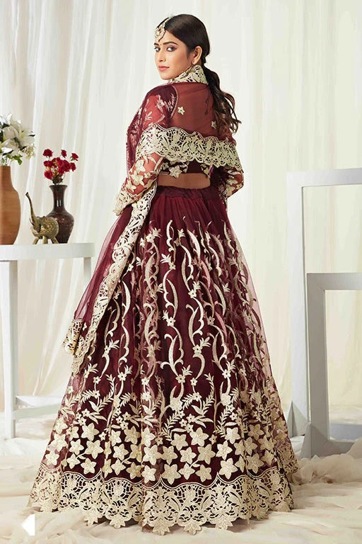 Maroon Colour Net Designer Lehenga Choli LC1240006 A