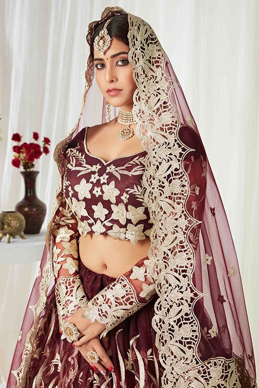Maroon Colour Net Designer Lehenga Choli LC1240006 B