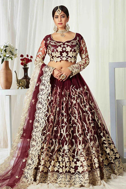 Maroon Colour Net Designer Lehenga Choli LC1240006