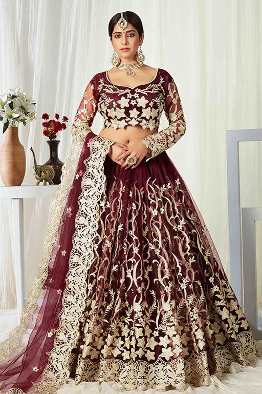 Maroon Colour Net Designer Lehenga Choli LC1240006