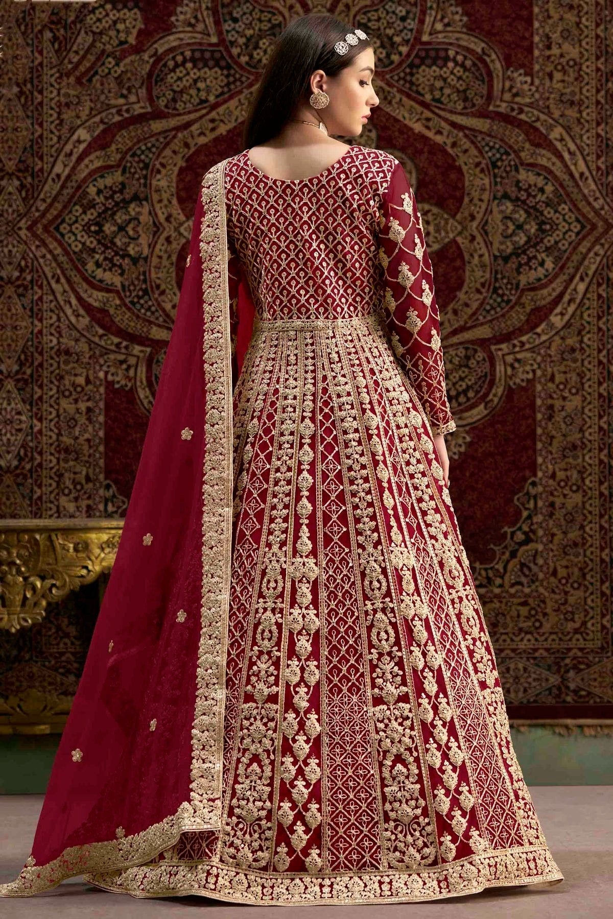 Maroon Colour Net Semi Stitched Anarkali Suit SM1050696 A