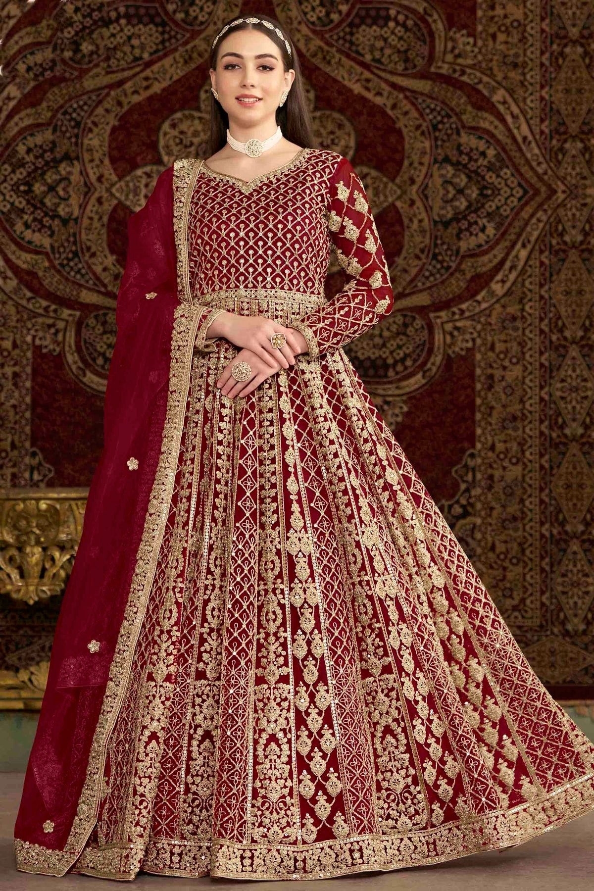 Maroon Colour Net Semi Stitched Anarkali Suit SM1050696