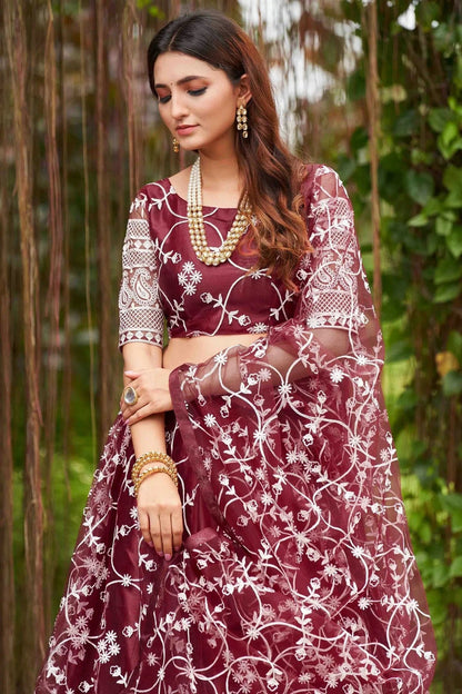 Maroon Colour Net Semi Stitched Lehenga Choli LC1170062 B