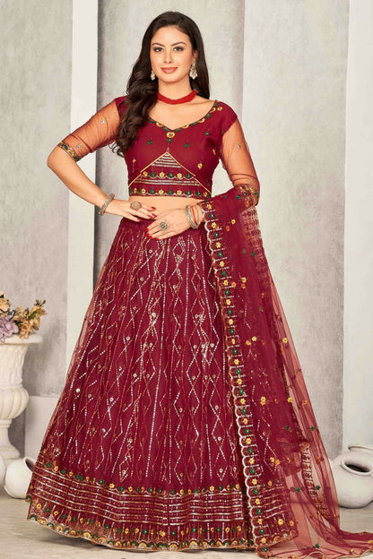 Maroon Colour Net Semi Stitched Lehenga Choli LC1170064 A