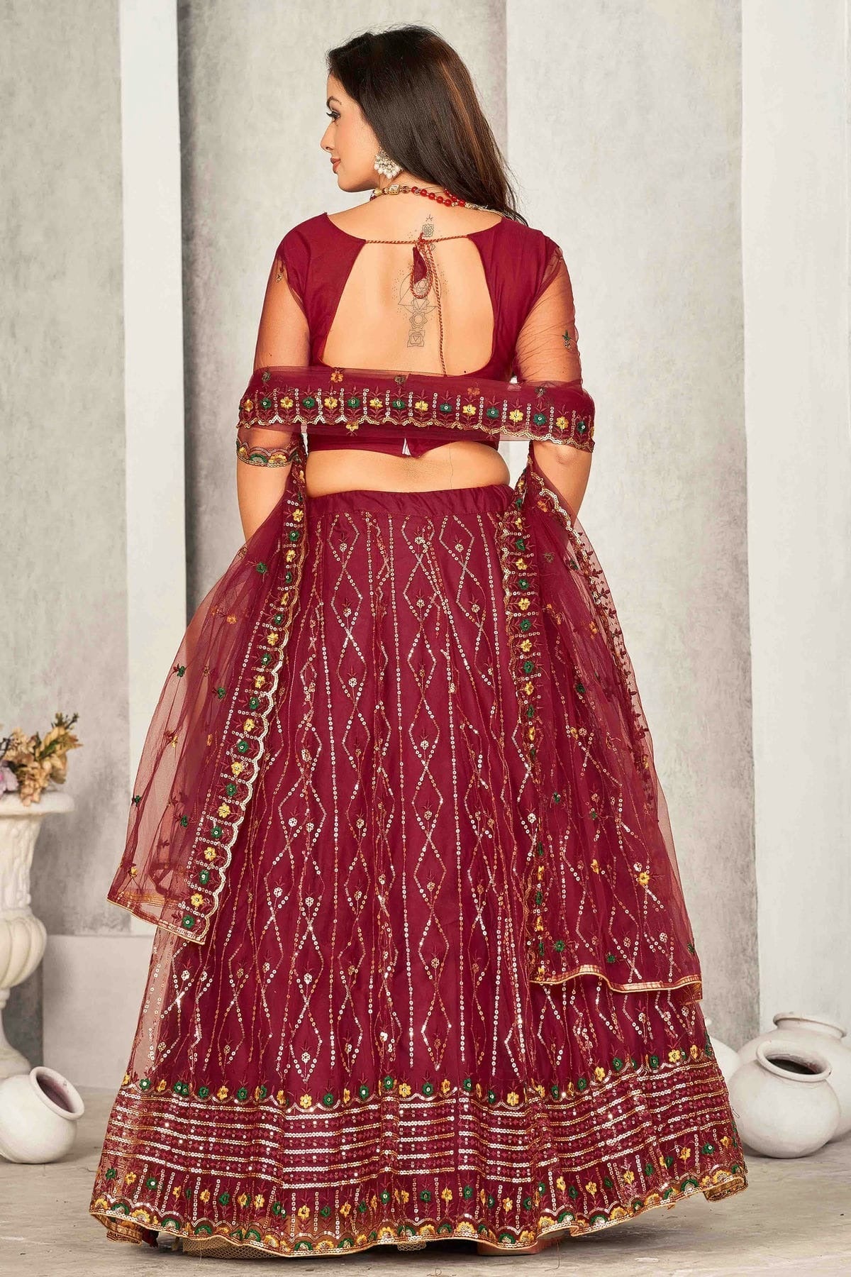 Maroon Colour Net Semi Stitched Lehenga Choli LC1170064 B