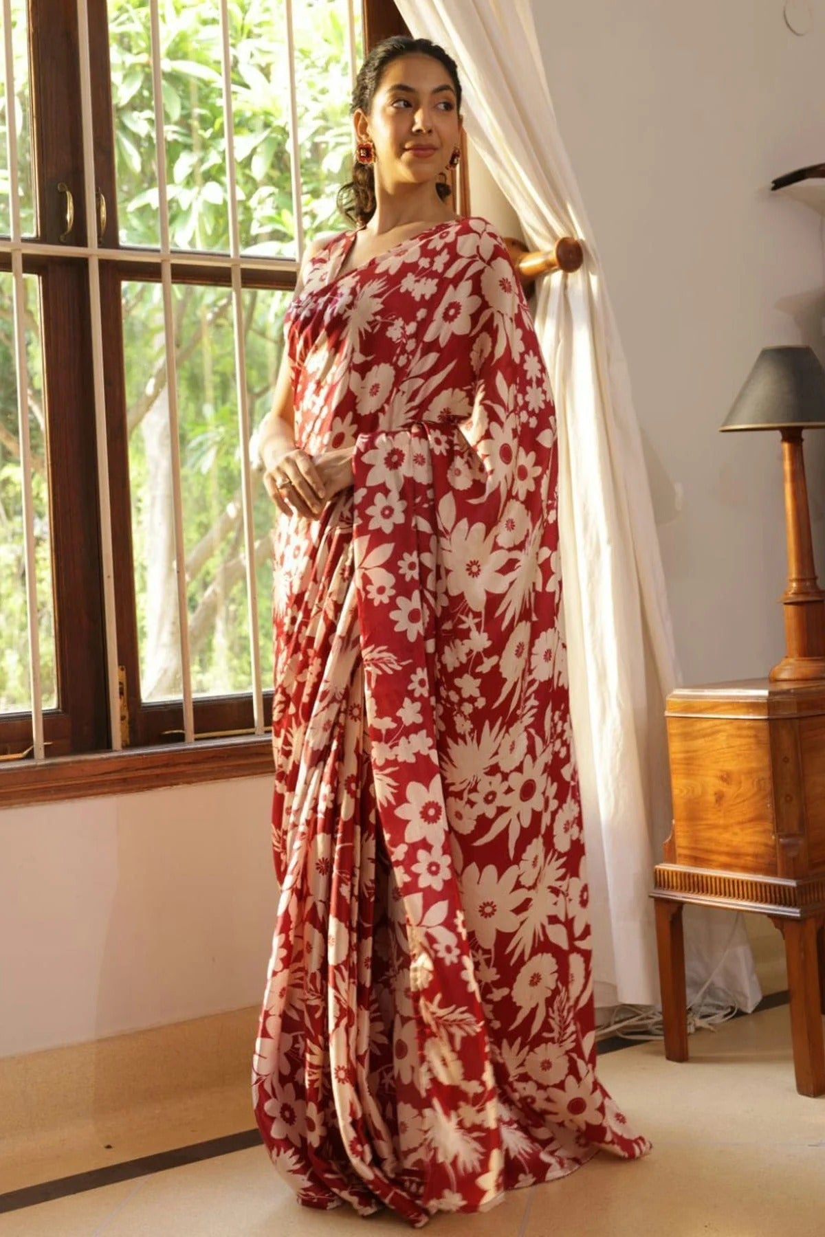 Maroon Colour Nylon Japan Satin Printed Saree SD1111683