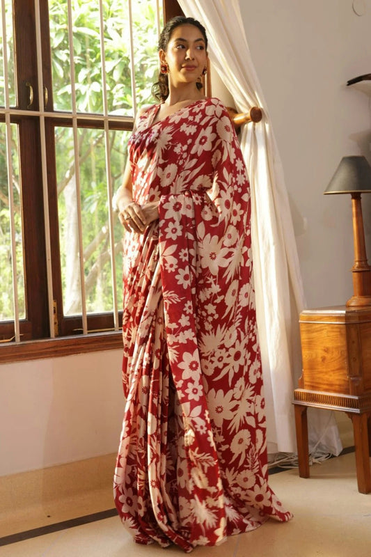 Maroon Colour Nylon Japan Satin Printed Saree SD1111683
