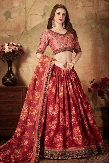 Maroon Colour Organza Lehenga Choli LC1010084 A