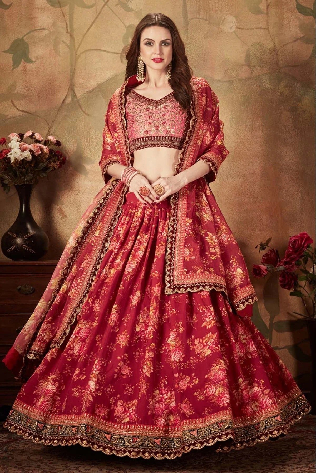 Maroon Colour Organza Lehenga Choli LC1010084 B