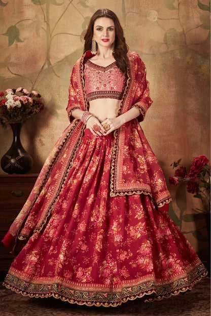 Maroon Colour Organza Lehenga Choli LC1010084 B
