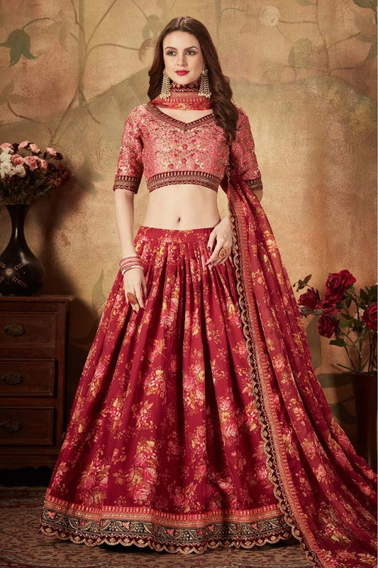 Maroon Colour Organza Lehenga Choli LC1010084
