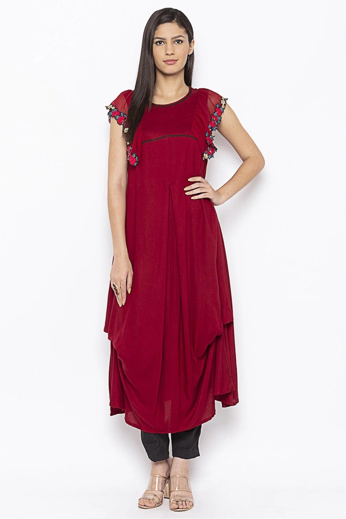 Maroon Colour Plus Size Cotton Embroidery Kurta Set KR1070625