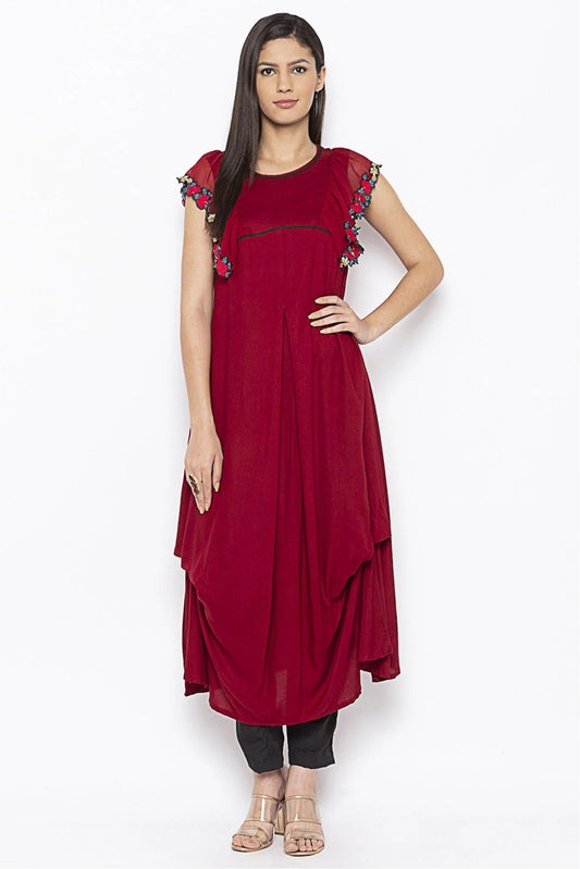 Maroon Colour Plus Size Cotton Embroidery Kurta Set KR1070625