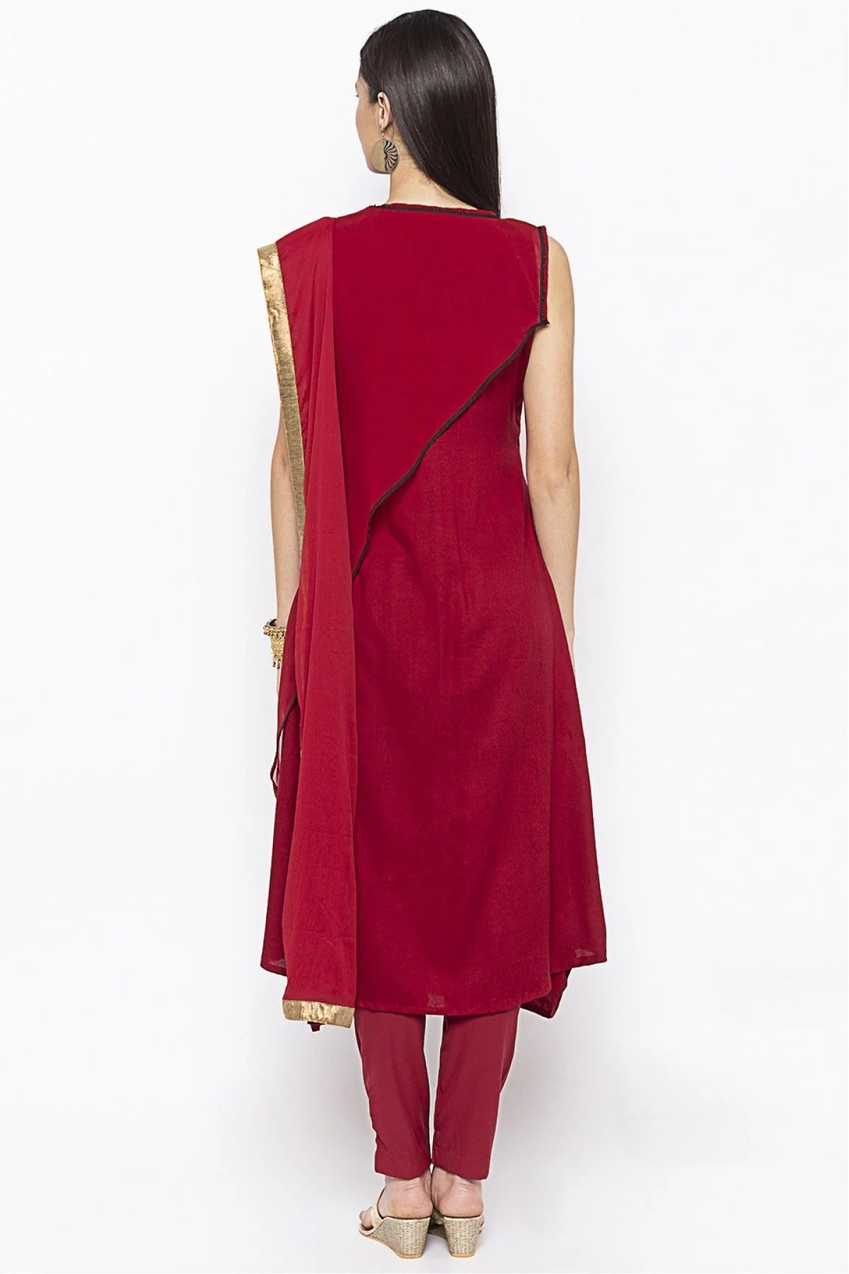 Maroon Colour Plus Size Cotton Embroidery Pant Style Suit BW1070320 A