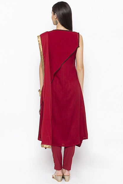 Maroon Colour Plus Size Cotton Embroidery Pant Style Suit BW1070320 A