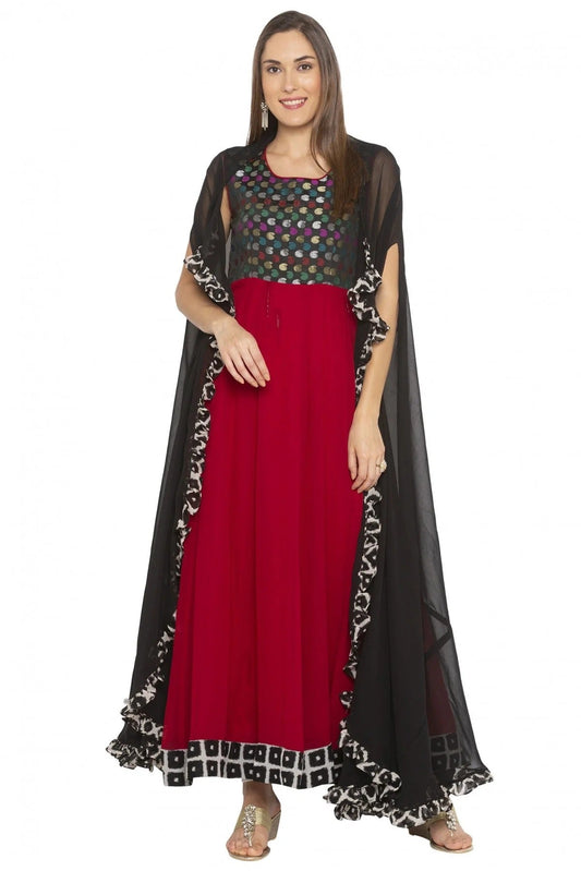 Maroon Colour Plus Size Georgette Embroidery Anarkali Suit BW1070232
