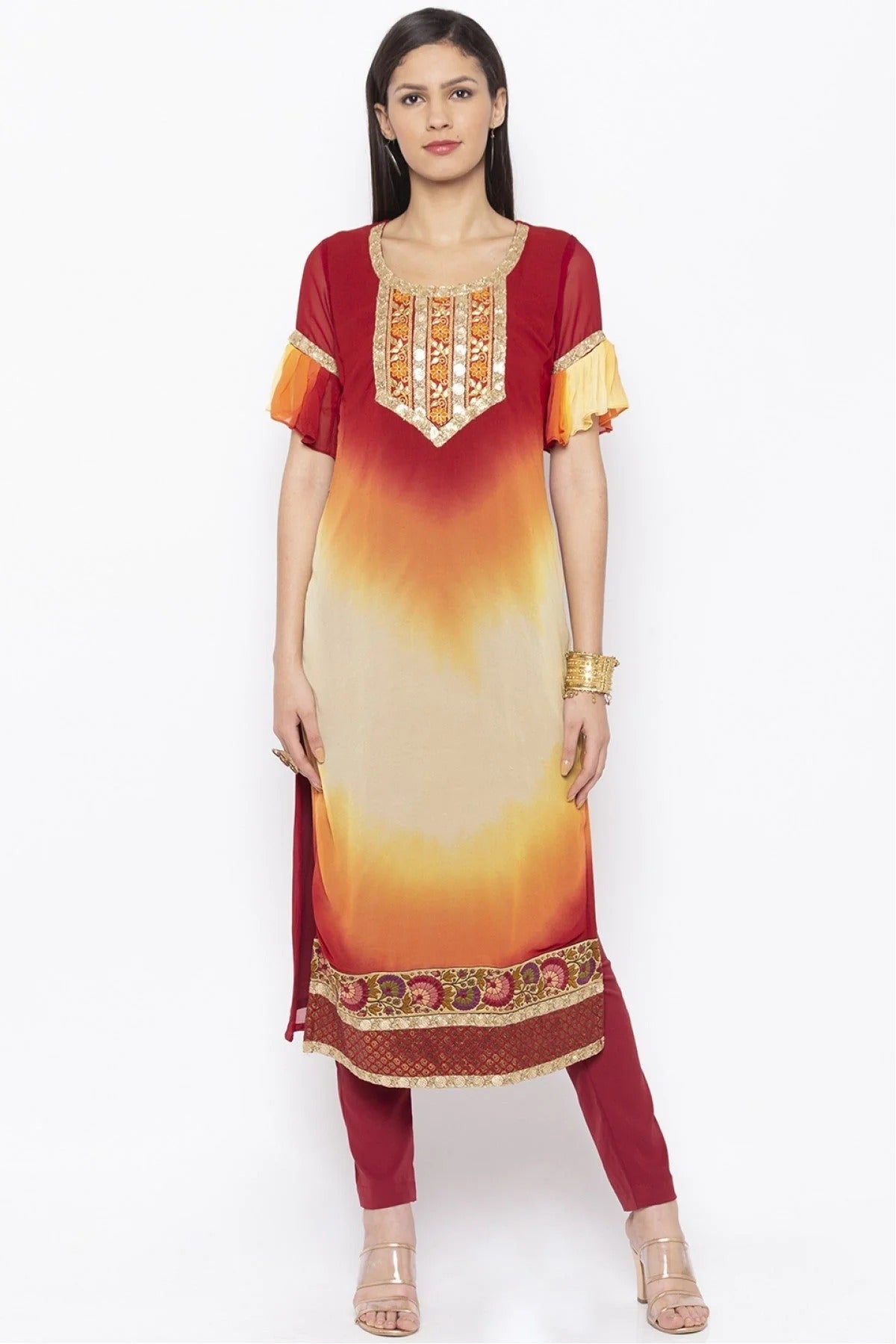 Maroon Colour Plus Size Georgette Embroidery Kurta Set KR1070470