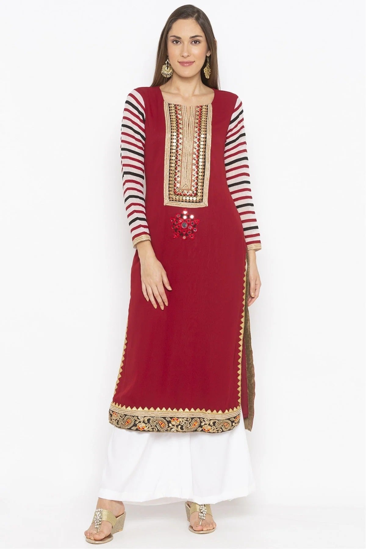 Maroon Colour Plus Size Georgette Embroidery Kurta Set KR1070490