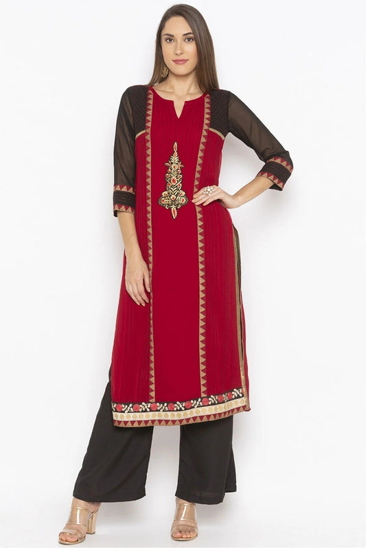 Maroon Colour Plus Size Georgette Embroidery Kurta Set KR1070498