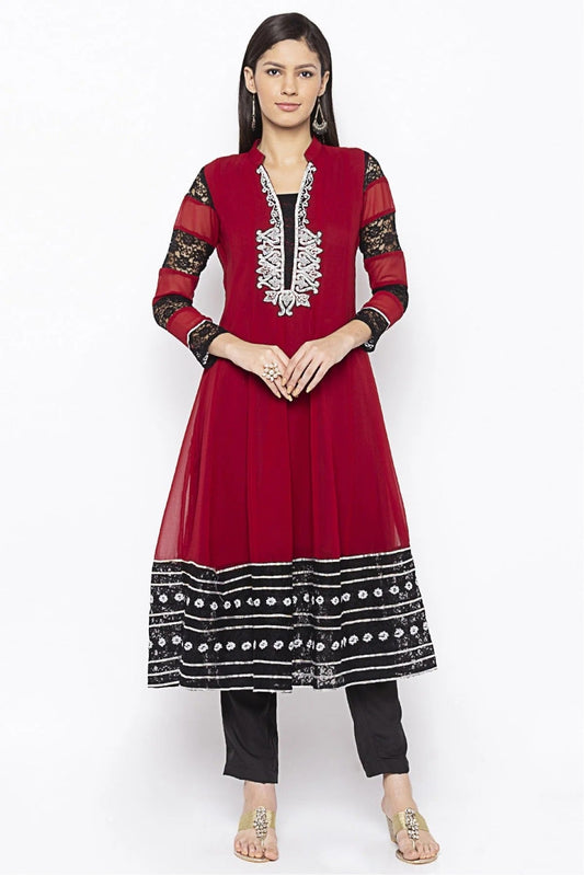 Maroon Colour Plus Size Georgette Embroidery Kurta Set KR1070510
