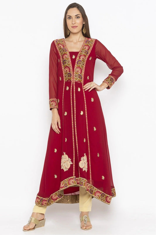 Maroon Colour Plus Size Georgette Embroidery Kurta Set KR1070667