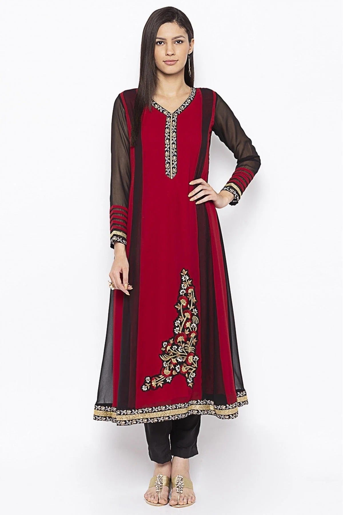Maroon Colour Plus Size Georgette Embroidery Kurta Set KR1070714