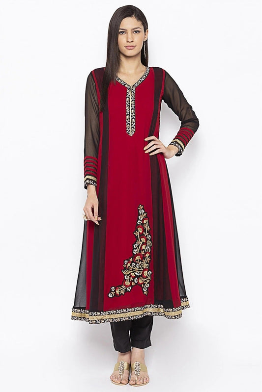 Maroon Colour Plus Size Georgette Embroidery Kurta Set KR1070714