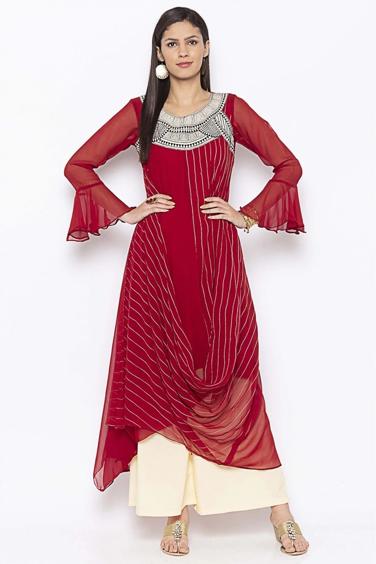 Maroon Colour Plus Size Georgette Embroidery Kurta Set KR1070720