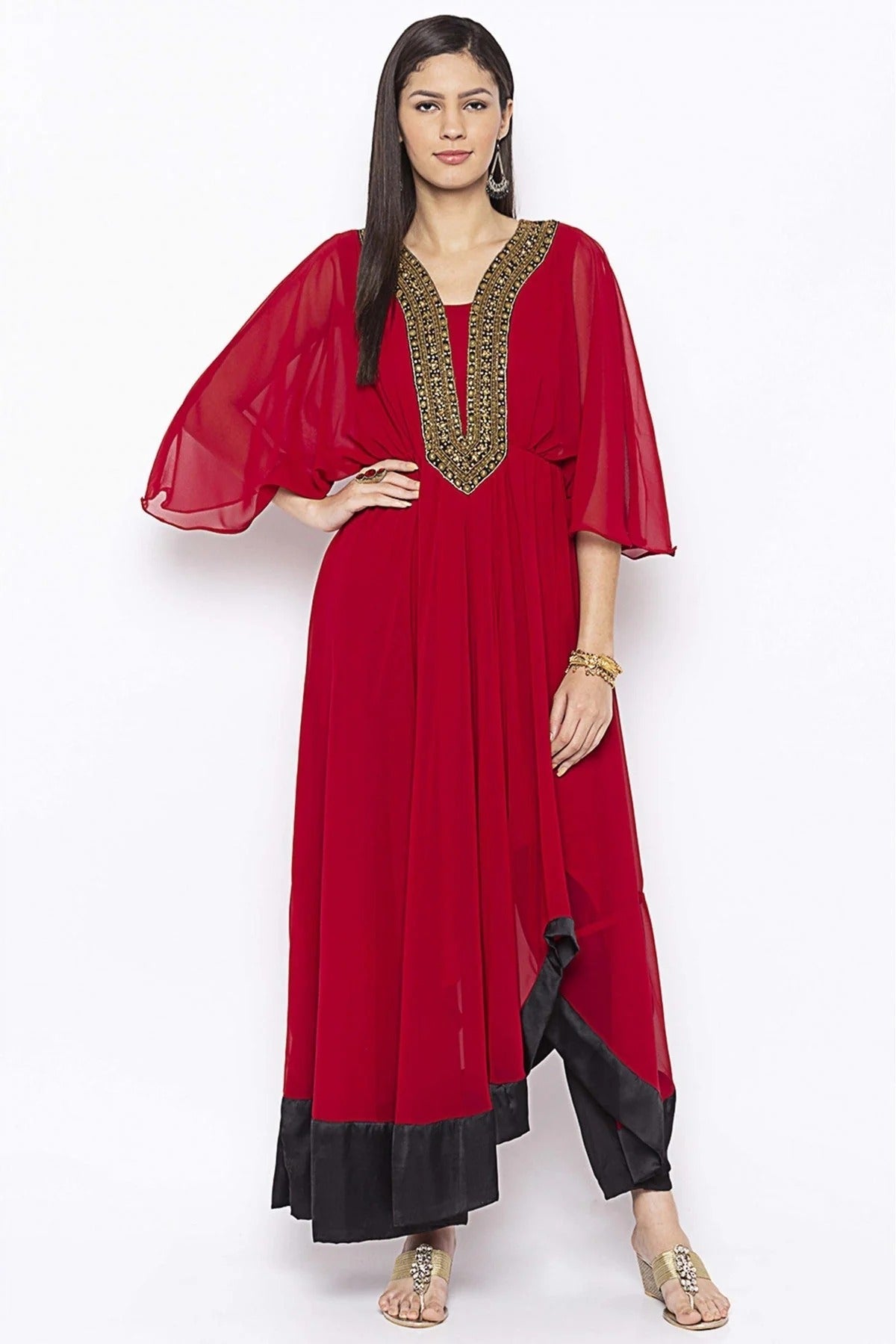 Maroon Colour Plus Size Georgette Embroidery Kurta Set KR1070727