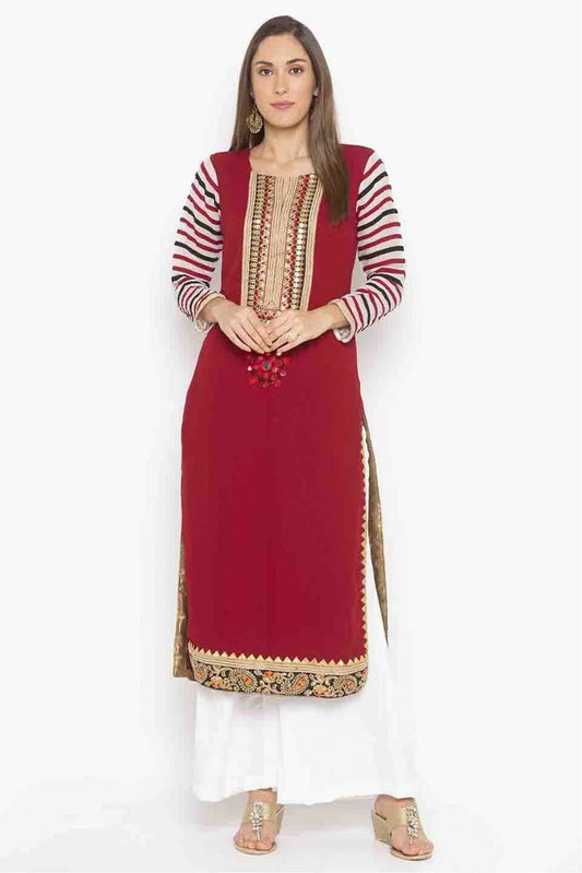 Maroon Colour Plus Size Georgette Embroidery Kurti KR1070366