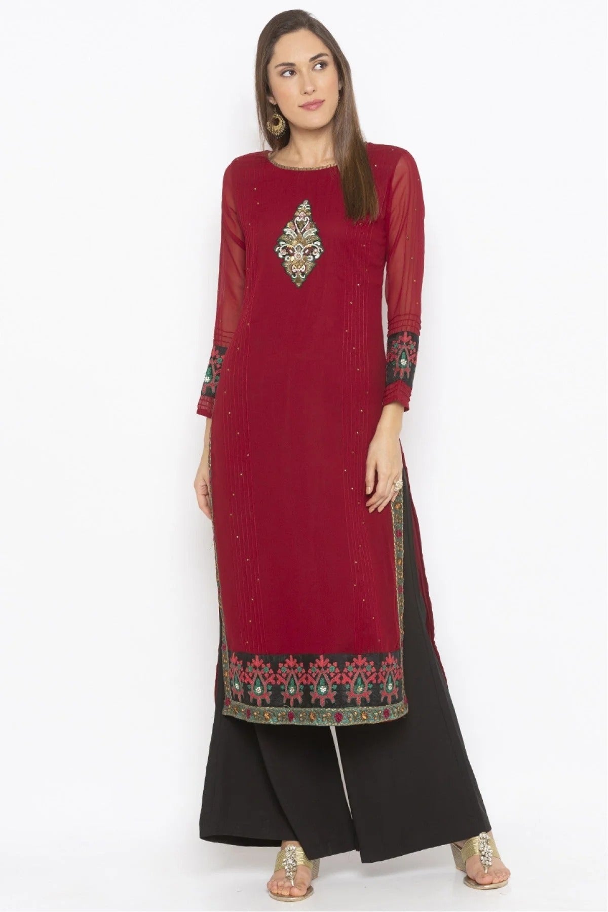 Maroon Colour Plus Size Georgette Embroidery Kurti KR1070596