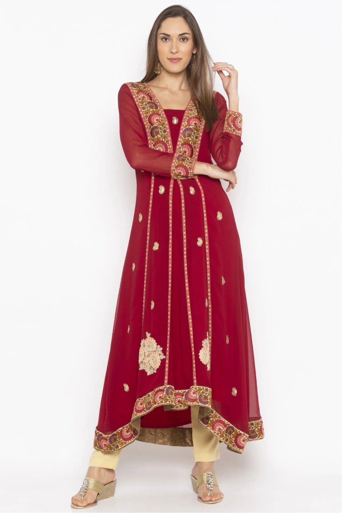 Maroon Colour Plus Size Georgette Embroidery Kurti KR1070639