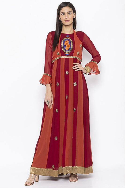 Maroon Colour Plus Size Georgette Embroidery Kurti KR1070646