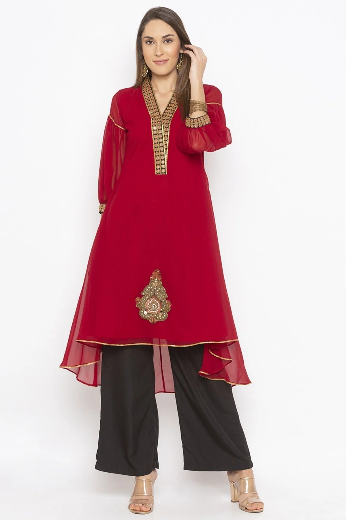 Maroon Colour Plus Size Georgette Embroidery Kurti KR1070693