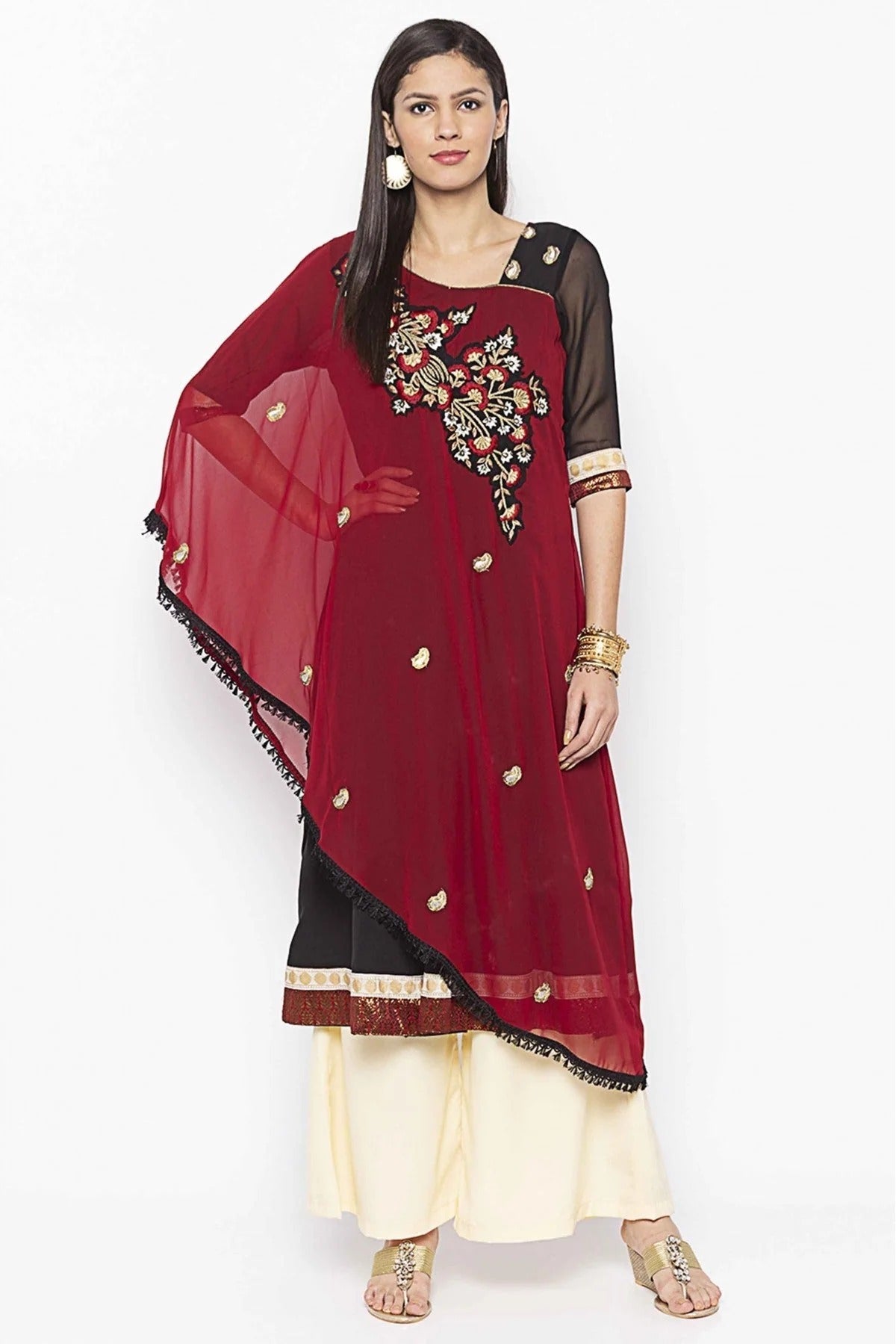 Maroon Colour Plus Size Georgette Embroidery Kurti KR1070696