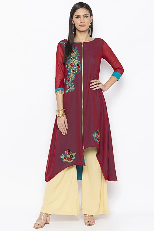 Maroon Colour Plus Size Georgette Embroidery Kurti KR1070697