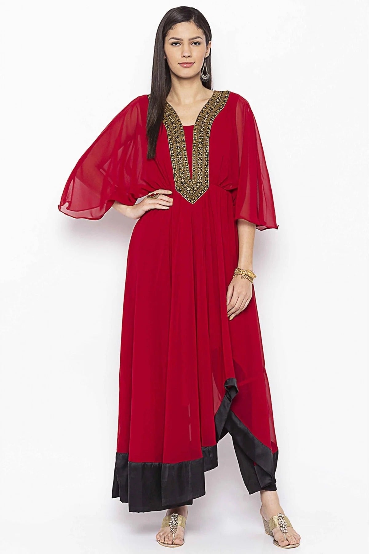 Maroon Colour Plus Size Georgette Embroidery Kurti KR1070702