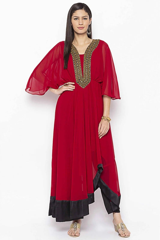 Maroon Colour Plus Size Georgette Embroidery Kurti KR1070702