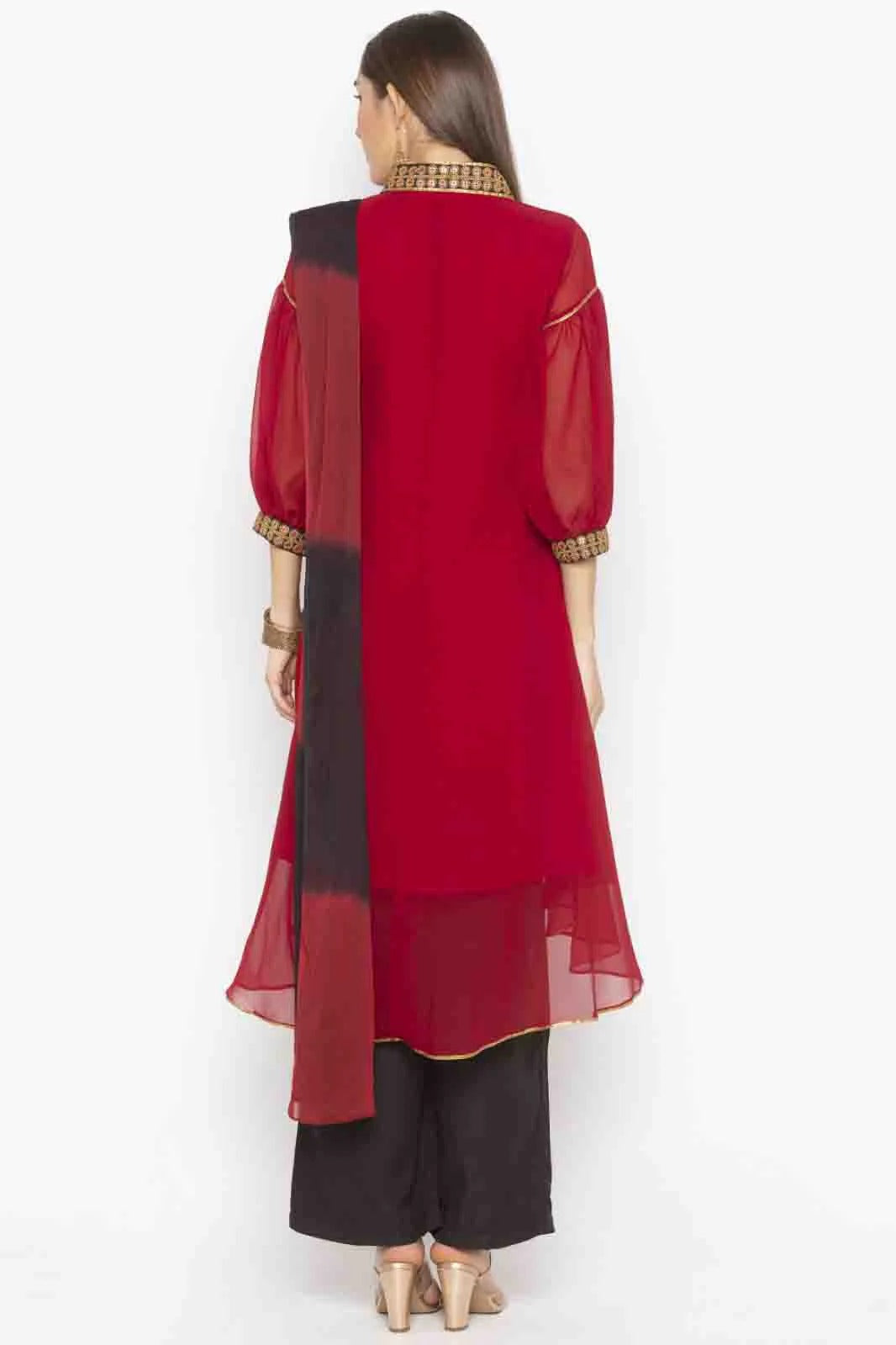 Maroon Colour Plus Size Georgette Embroidery Palazzo Pant Suit BW1070335 A