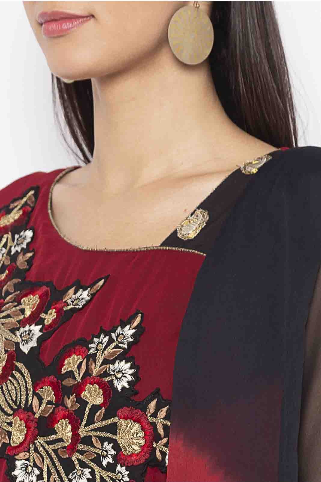 Maroon Colour Plus Size Georgette Embroidery Palazzo Pant Suit BW1070338 B